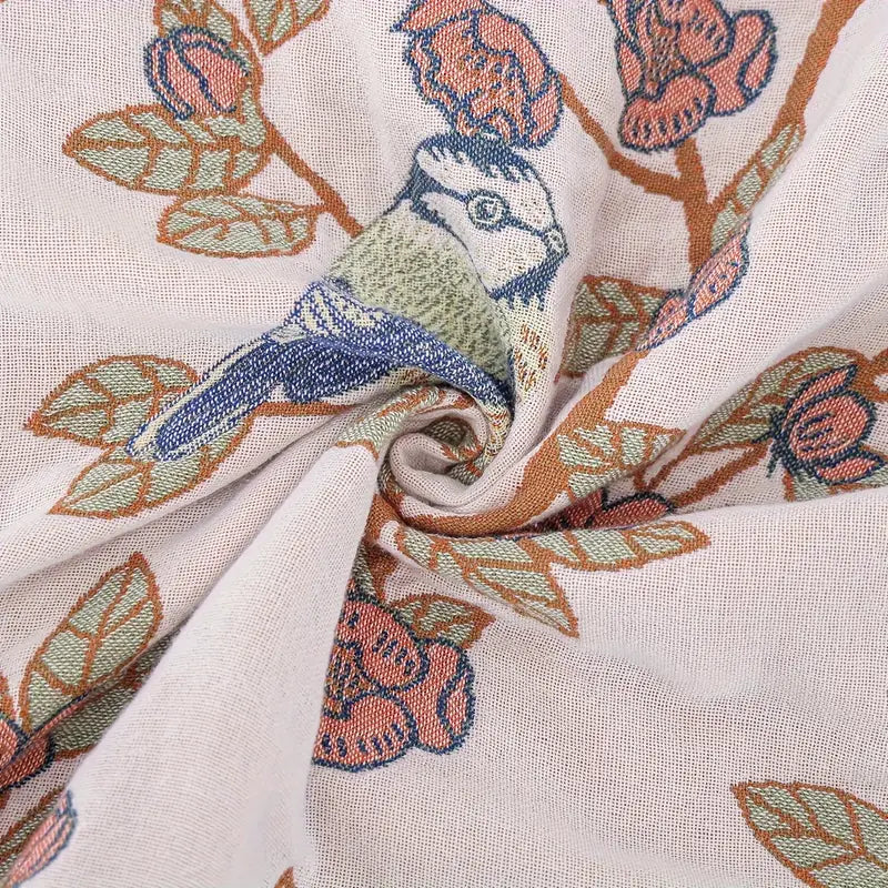 Charming Floral Bird Cotton Throw