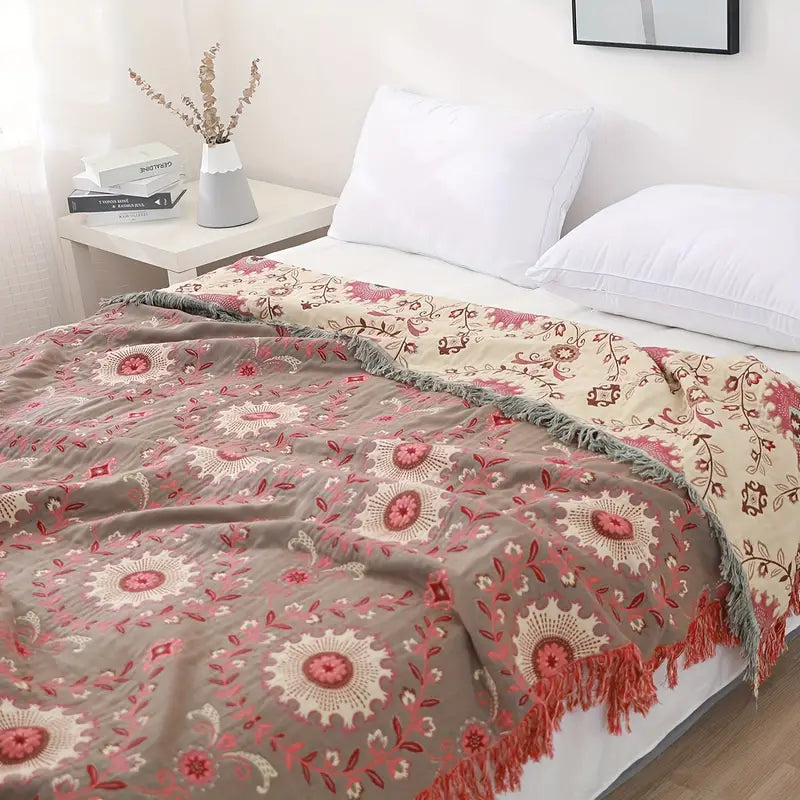 Mandala Boho Floral Cotton Blanket