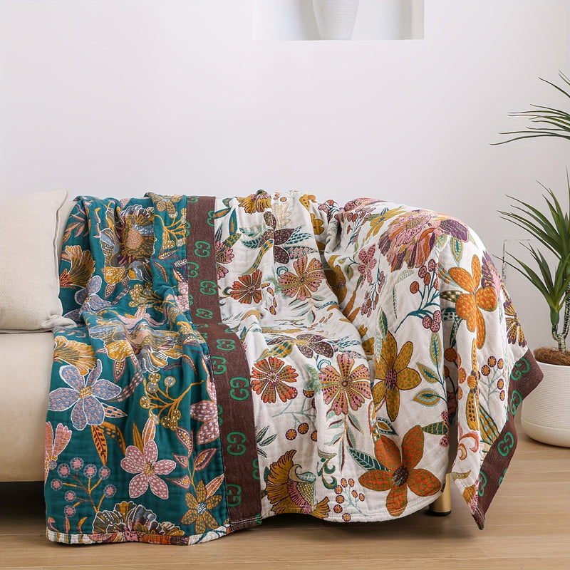 Rustic Charm Floral Cotton Blanket