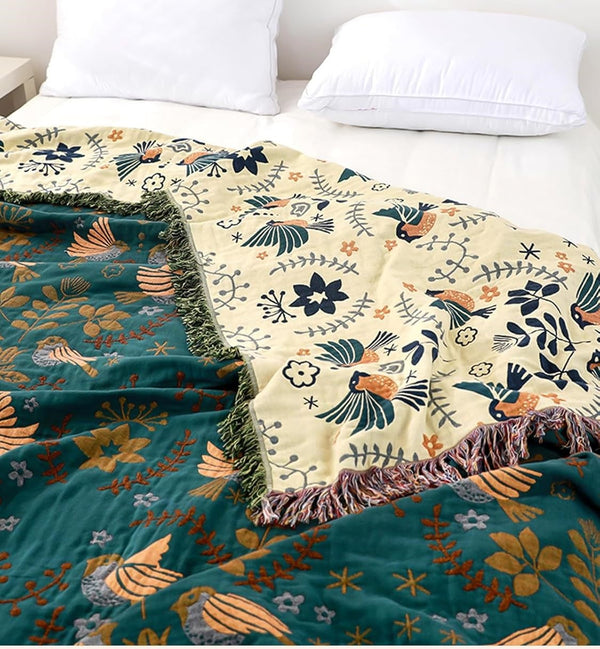 Bohemia Flower Bird Cotton Blanket