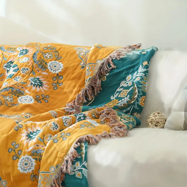 Vibrant Orange Boho Flower Blanket