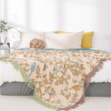 Charming Floral Bird Cotton Throw