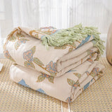 Charming Floral Bird Cotton Throw