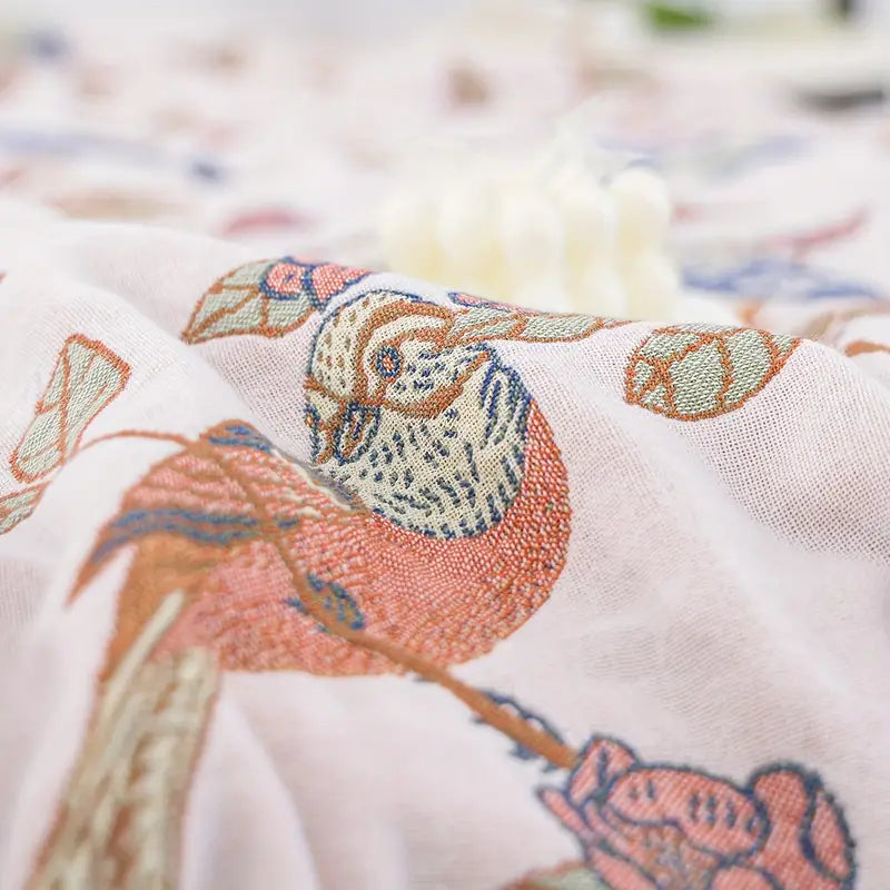Charming Floral Bird Cotton Throw