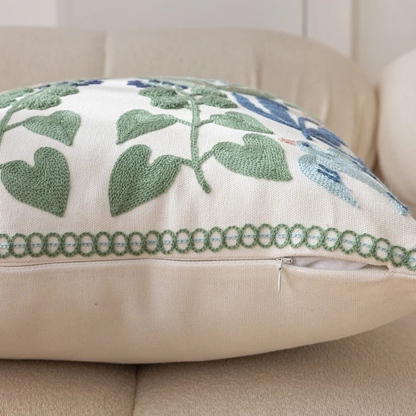 Cotton Floral Embroidered Cushion Pillowcase