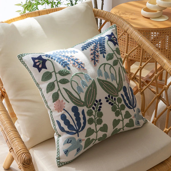 Cotton Floral Embroidered Cushion Pillowcase
