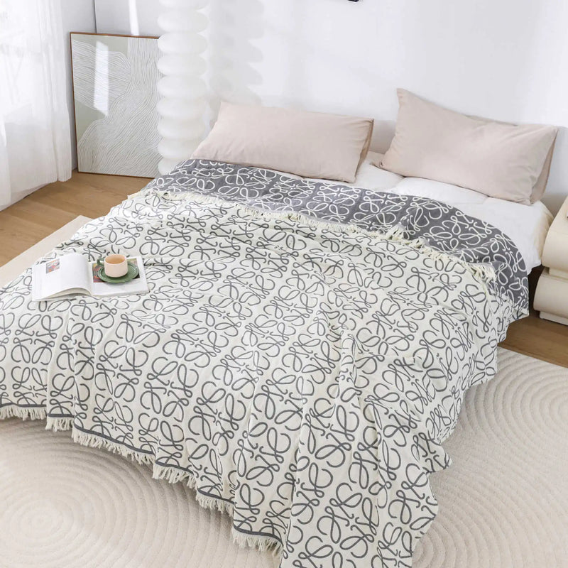 Four Layers Cotton Tassel Blanket