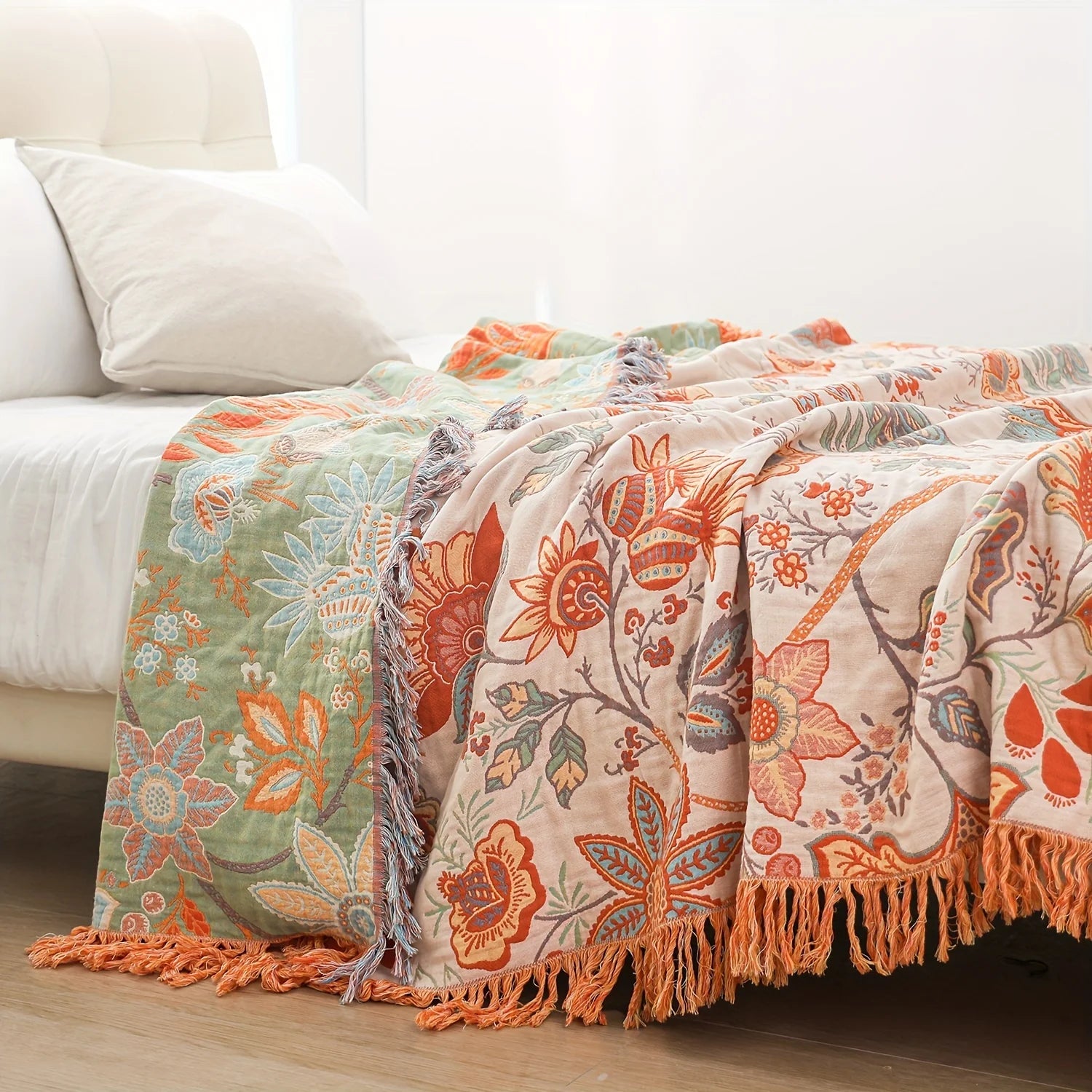 Rustic Boho Floral Reversible Blanket