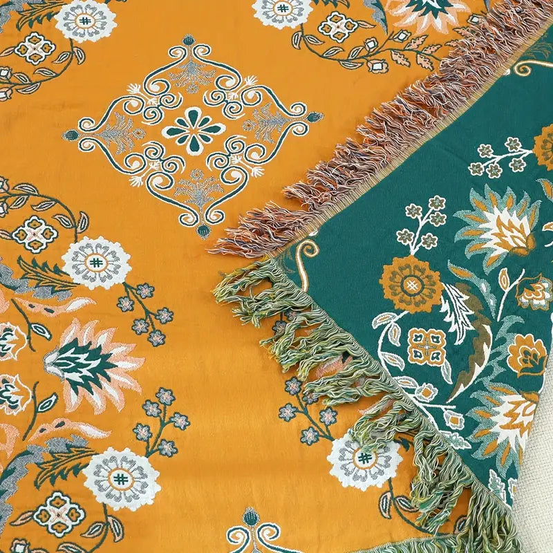 Vibrant Orange Boho Flower Blanket