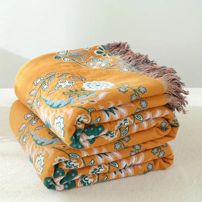 Vibrant Orange Boho Flower Blanket