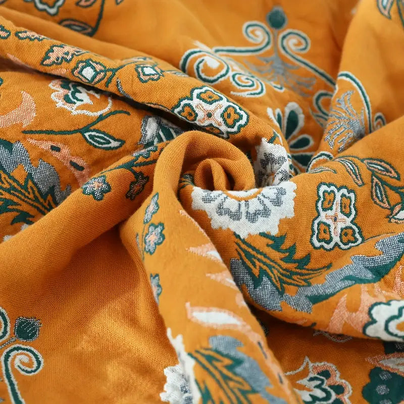 Vibrant Orange Boho Flower Blanket