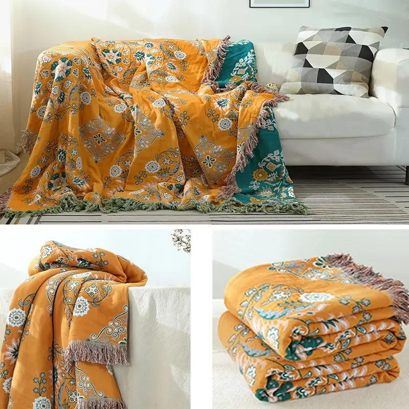 Vibrant Orange Boho Flower Blanket